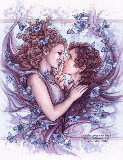  “Spoilers, Sweetie" River Song and the Eighth Doctor with butterflies. Watercolor/mixed 