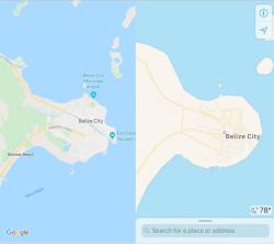 im26andwhatisthis:  mapsontheweb:  Belize City on Google Maps vs. Apple Maps.  