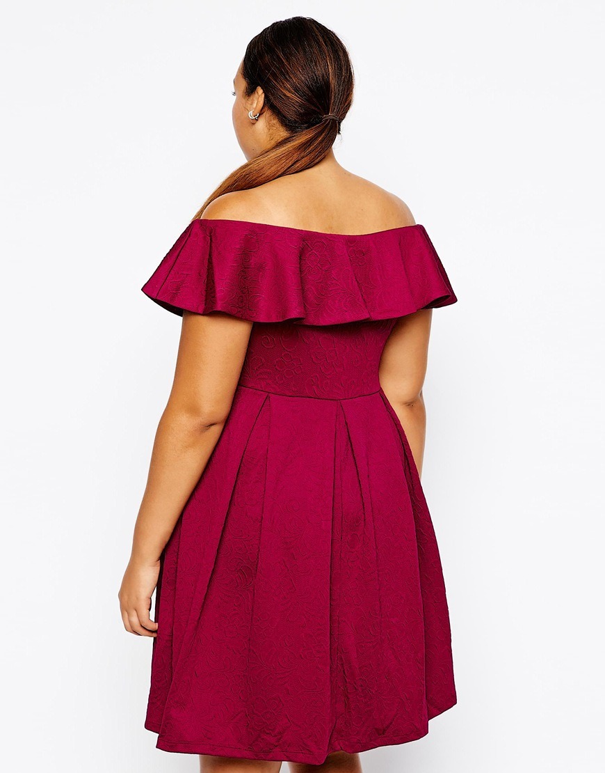 plussizeebony:  ASOS CURVE Textured Ruffle Bardot Dress In Longer Length 