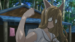 animemangamusclegirls:  Some bicep flexing from Nekota (AKA Nekonyaa) of Girls Und Panzer. Seems that she has been taking her workouts seriously.   hello~ &lt;3