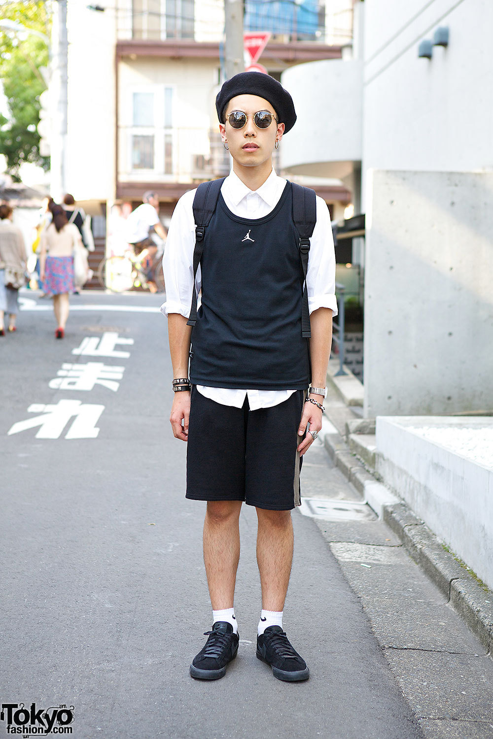 tokyo-fashion:
“ 19-year-old Imai on the street in Harajuku wearing a beret, an Air Jordan tank, Robert Geller shorts and Comme des Garcons x Nike sneakers.
”