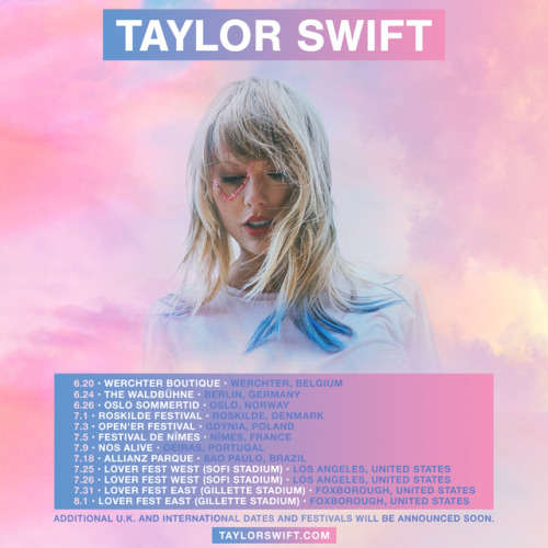 taylornation: New concerts + festivals for 2020 just announced!! More info at a TaylorSwift.com ✨For