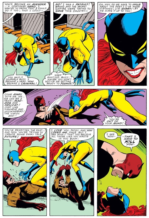 panels-of-interest: Hellcat vs. Mad-Dog. [from Avengers Spotlight (1987) #9]