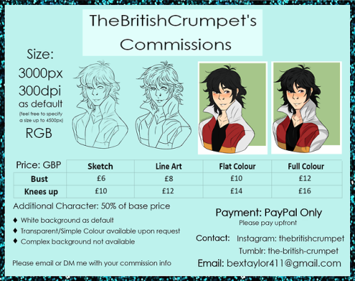 the-british-crumpet: After much debate I am opening commissions to help pay for my bills. Send me a