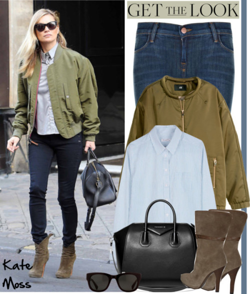 Get the Look: Kate Moss by helenevlacho featuring black handbags ❤ liked on PolyvoreEquipment blue s