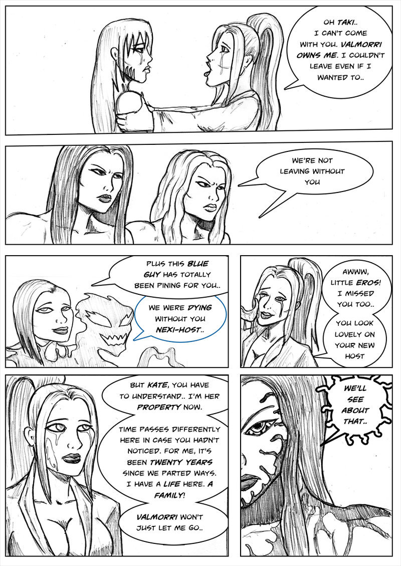 Kate Five vs Symbiote comic Page 233 by cyberkitten01   Twins being twins.Kate means