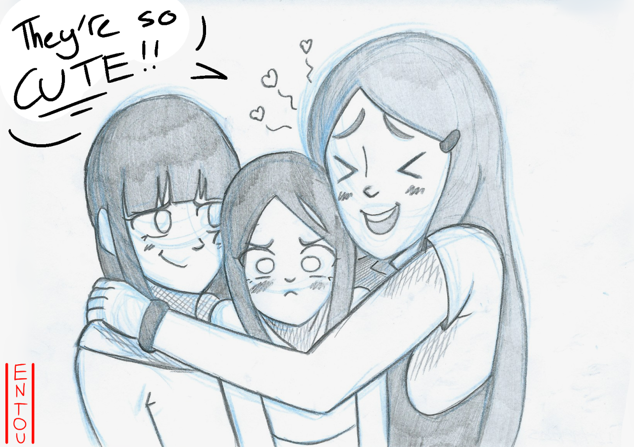 entous-art:  Way to ruin the fun Hiashi! (Hanabi secretly loves Kushina hugs~ ) 