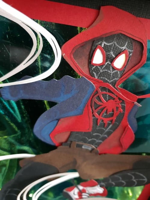 tellainsa: Miles Morales A paper art piece I made for my nephew with actual broken glass in the back