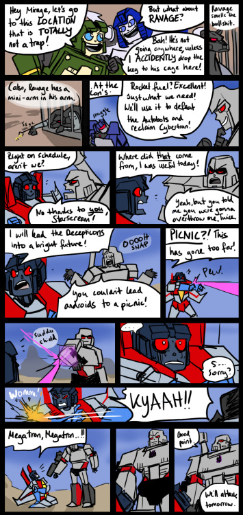 strawberrieninja:  herzspalter:  More than meets the eye Part 3 This one isn’t very good, I apologize. Also, it’s confusing as hell. And so, the Pilot comes to an end, in a confusing little finale filled with robots having silly plans, Starscream