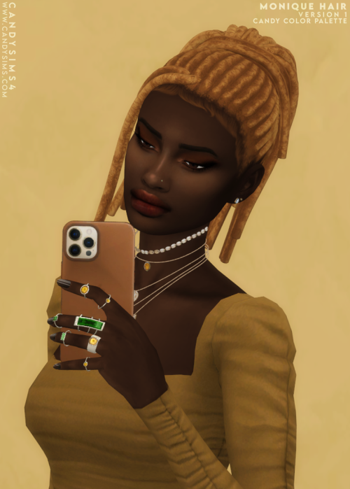 candysims4: MONIQUE HAIR / TWO VERSIONSA ponytail hairstyle with two versions, they’re pretty simila