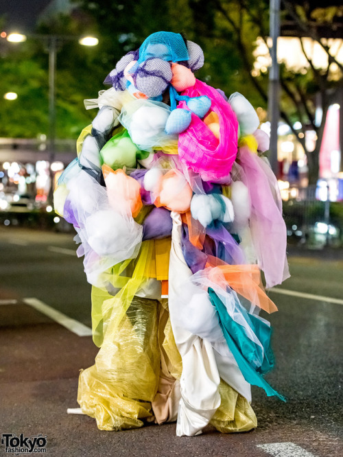 17-year-old Japanese high school student Kanji on the street in Harajuku wearing a colorful structur