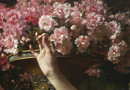 attimicomesabbiatraledita:  Władysław Czachórski, A Lady in a Lilac Dress with Flowers, 1903 (detail) 