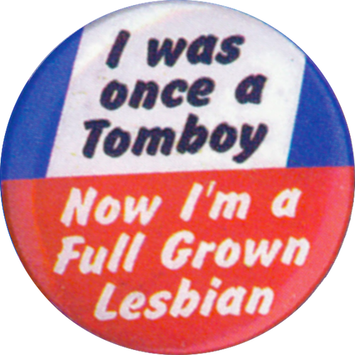 queerjoys:swampertpotato:thegreatandpowerfulversy:lesbianherstorian:a pride button found in the lesb