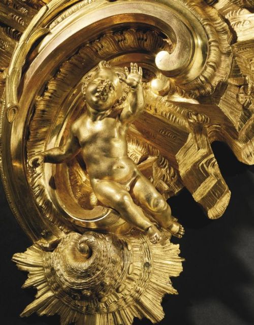 Charles Cressent,c 1740-45, France, detail of a rare Louis XV Ormolu Cartel Clock.