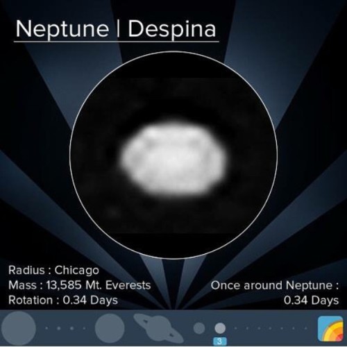 Despina is slowly spiraling inward due to tidal deceleration and may eventually impact Neptune&rsquo