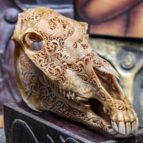 odd-titties:Hand Carved Dragon Horse Skull$412.22