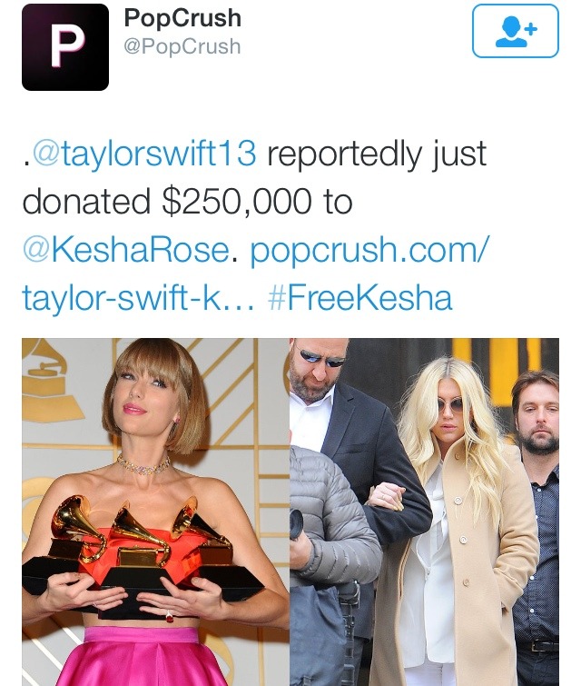 belleswift17:  Taylor donated $250,000 to Kesha and we wouldn’t have known about