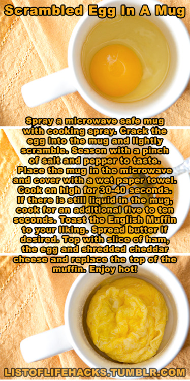 listoflifehacks:  If you like this list of life hacks, follow ListOfLifeHacks for more like it! Microwave Snacks You Can Make In A Mug Part 1 Here 