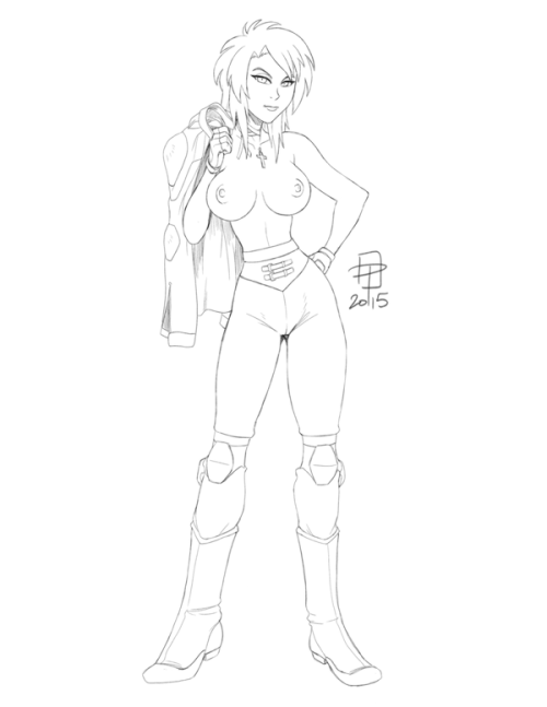 pinupsushi:  Priss with her top down by CallMePoMature commission for mrhalfawake of a topless Priss S Asagiri