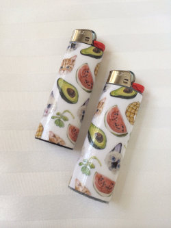 littlealienproducts:  Cats, Avocado &amp; Fruits Custom Lighter // Ű