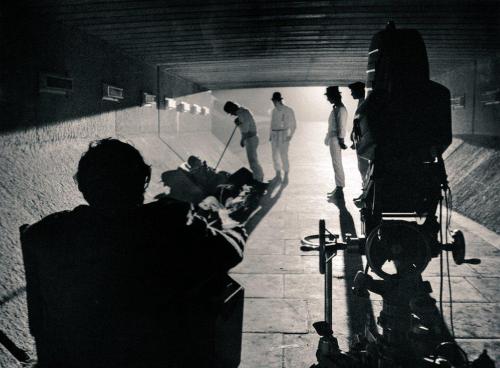 Stanley Kubrick on the set of A Clockwork Orange, 1971. 