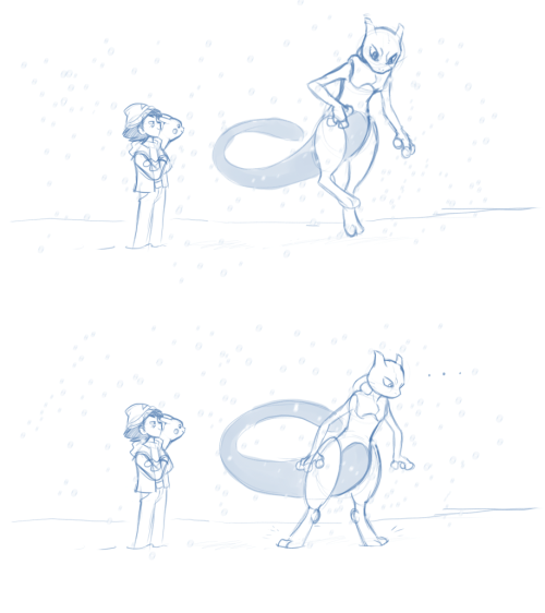 xxtc-96xx:Mewtwo’s first experience with snow, also apparently he grew a sense of humour at some poi