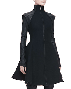 wantering-leather:  Flared Leather-Sleeve Coat 