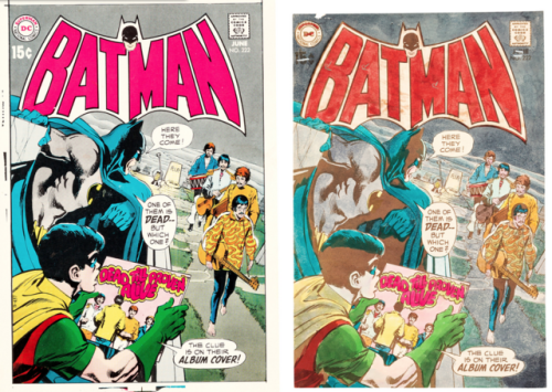 rocket-prose:Original Neal Adams cover art to Batman #222, featuring Batman, Robin, and the Beatles!