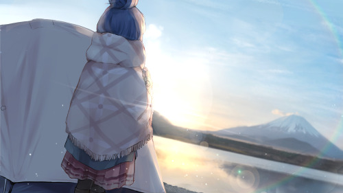  朝日が昇る　私は旅する Sunrise & The Solo Camp Girl.Happy birthday Shima Rin!twitter / pixiv