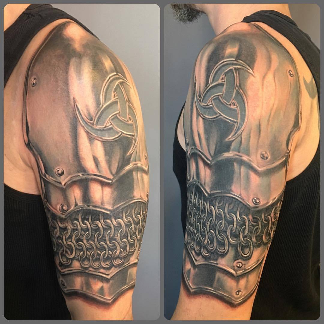 Rock Steady Tattoo UK — Pretty much done on this knights armor half  sleeve...