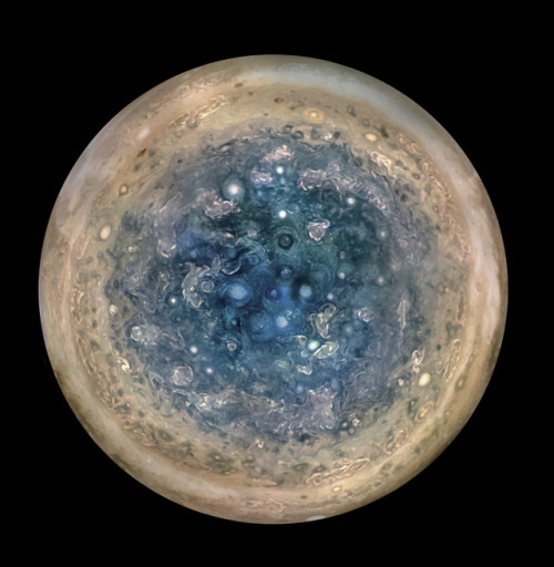 nevver:The Sirens of Titan Jupiter&rsquo;s south pole, as seen by NASA&rsquo;s Juno spacecraft