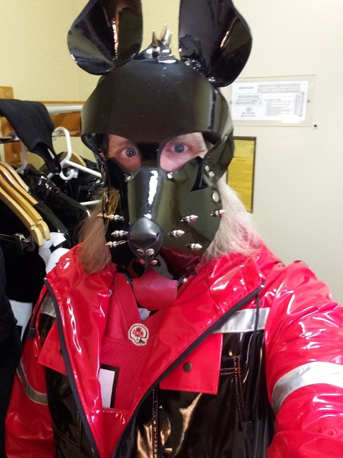 Hawk picked the shiny PVC work suit, and football jersey to match for heading out to join friends on