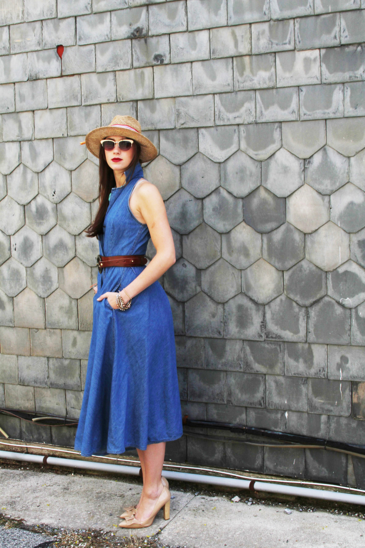 Denim and a Plymouth Denim wrap dress- Vintage Pumps- Nine west Belt ...