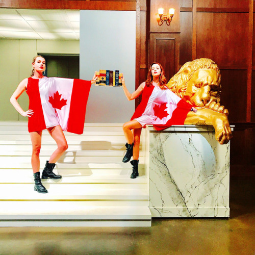 Lindy Booth‏: we take our Canada Day bookend business very seriously here at The Librarians. hap