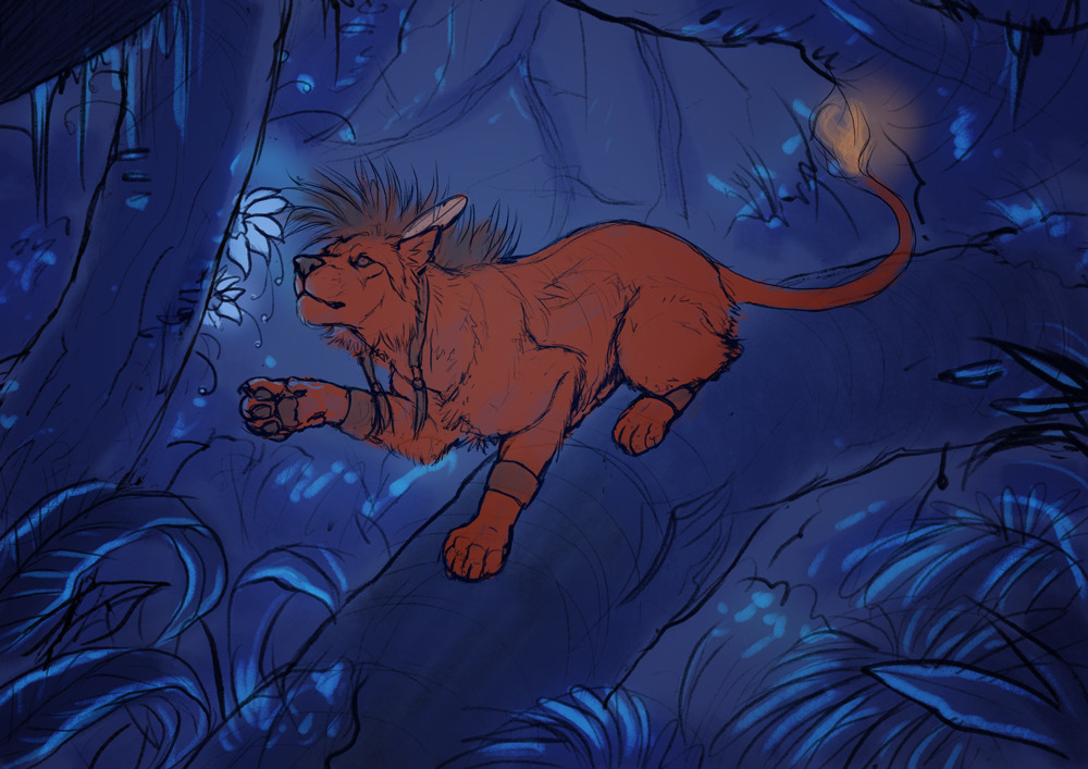 lhuin:  A finished painting of Red XIII/Nanaki and some work in progress images from