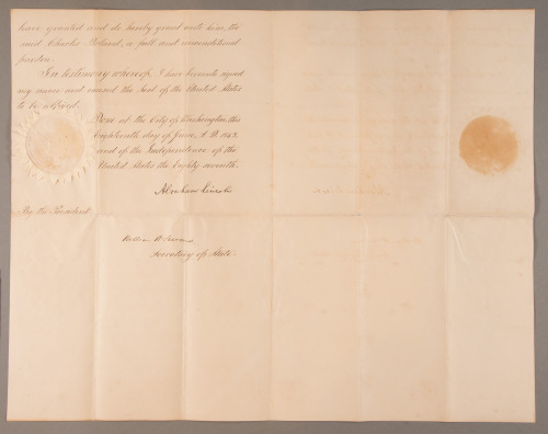 This Presidential Pardon signed by Abraham Lincoln was treated to stabilize it before digitization. 