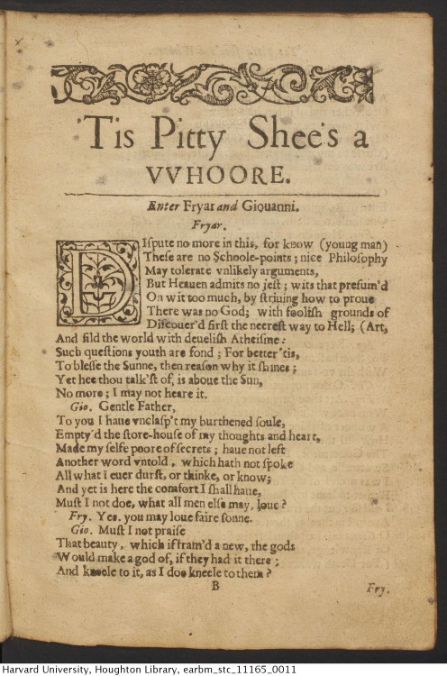 Ford, John, 1586-1640. ‘Tis pitty shee’s a whore. acted by the Queenes Maiesties Seruant