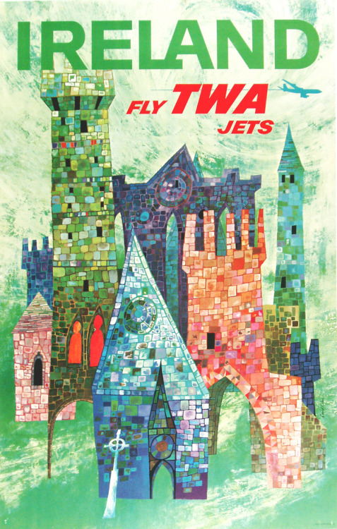 David Klein, travel poster Ireland, 1965. For TWA airlines. Via limitedruns