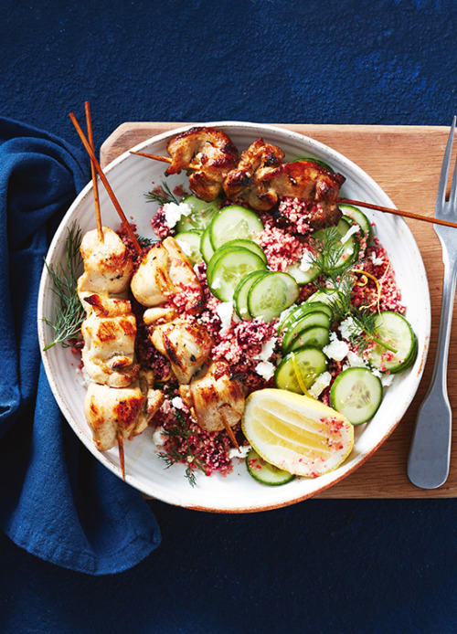 The most delicious dinner idea! Lemon Chicken Skewers with Beetroot Couscous