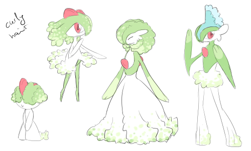 nsupremdrawings:  Ralts family variations~People usually train the warrior breed to obtain  powerfull   and combatant Gallades, but even Gardevoir can be used very efficiently in physical combat. This subspecie is active and violent and it is not