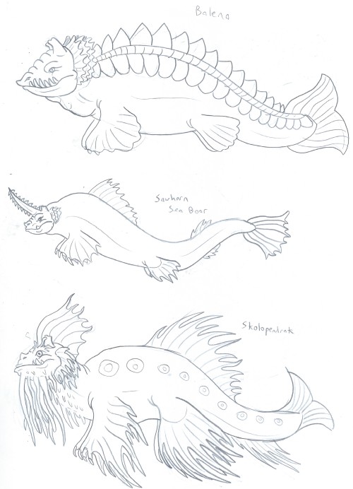 tyrantisterror:Sea Boars Monstrous fish that swim the wide open oceans surrounding Midgaheim, sea bo