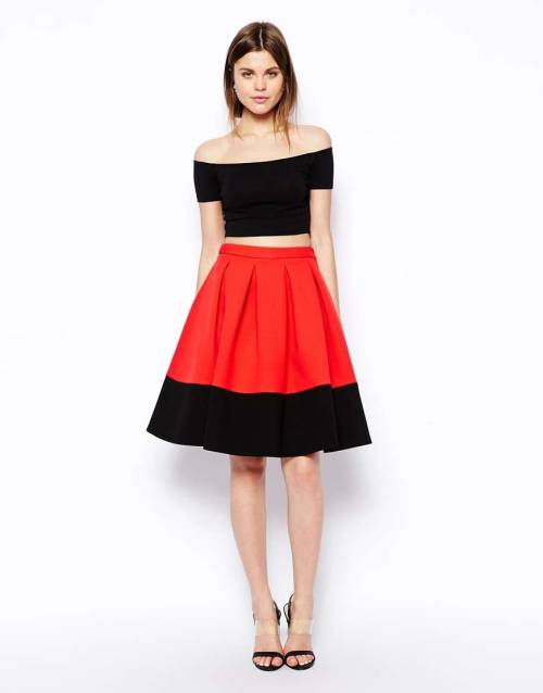 colorblock-style: ASOS Premium Bonded Midi Skirt In Color BlockShop for more Skirts on Wantering.