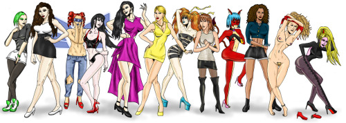 All The Ladies Together  All the girls from the cyberKittenVerse, BeholderVerse and AdekiiVerse all in one image Very pleased that I drew and coloured these 12 ladies in a pretty short space of time. Feeling very productive!Centennia, Blue Knight and