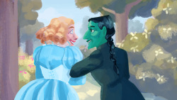 michellevdiaz:   “Come, we’ll walk in the gardens before they root up the roses out of some beknighted attempt at eradicating injustice.” The Witch took Glinda’s arm. “Glinda, you look hideous in that getup. I thought you’d have developed