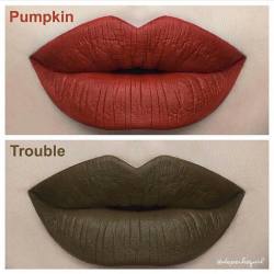 limecrime:  Pick your poison #PUMPKIN or #TROUBLE?  🎃🌳 swatches by @depechegurl   Sign up to be notified the second these two shades available on limecrime.com/velvetines🍂