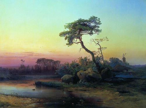 artist-savrasov:Landscape with pine, 1854, Aleksey Savrasov