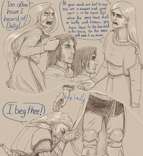 lesbiansandboromir: Got real exercised about Peter Jackson’s defanged Eowyn and needed to draw my gi