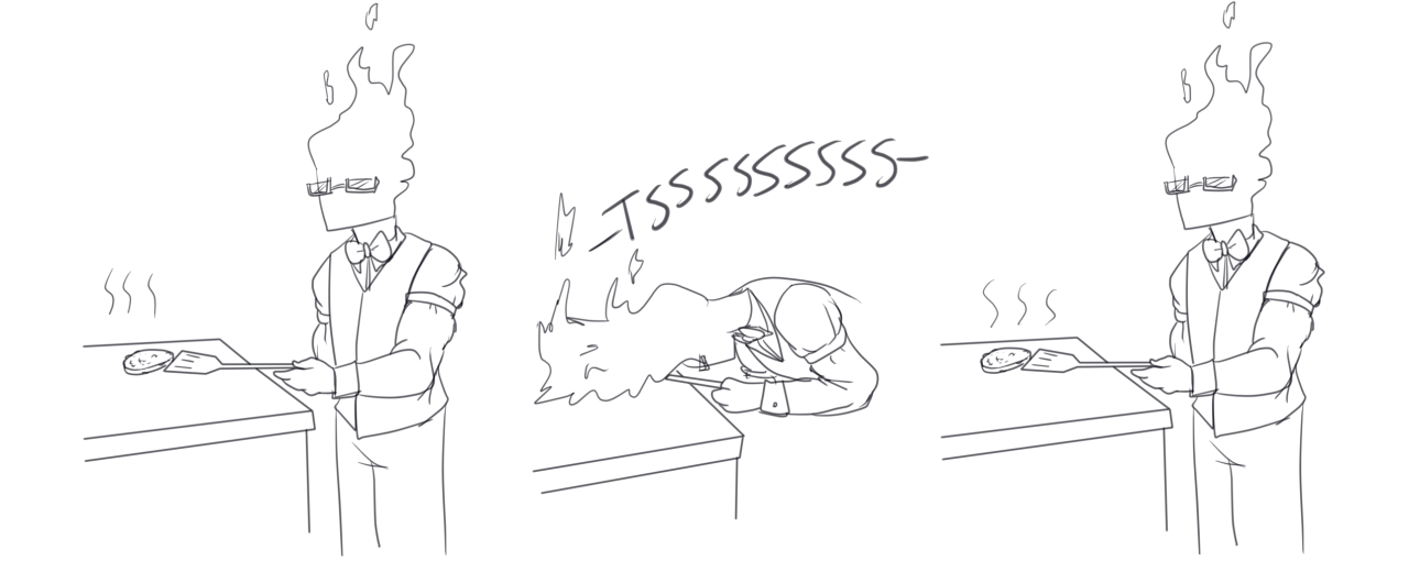 pettyprinceart:How Grillby cooks