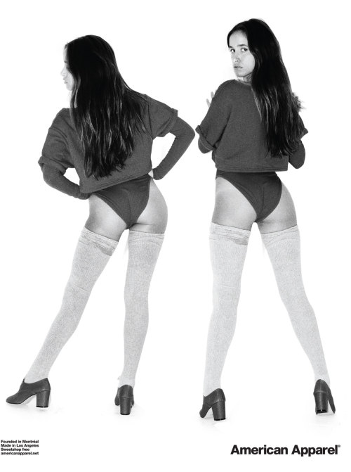 American Apparel sexy advert. American Apparel’s advertising is famous for the sexually provocative poses and for the fact that they do not use professional models. In fact, many of them are members of staff from their retail stores.