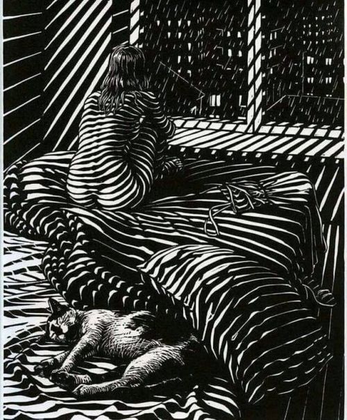 Michele Del Campo (Italian, b. 1976, San Nicandro Garganico, Italy) - Rainy Night, 2009  Linocuts